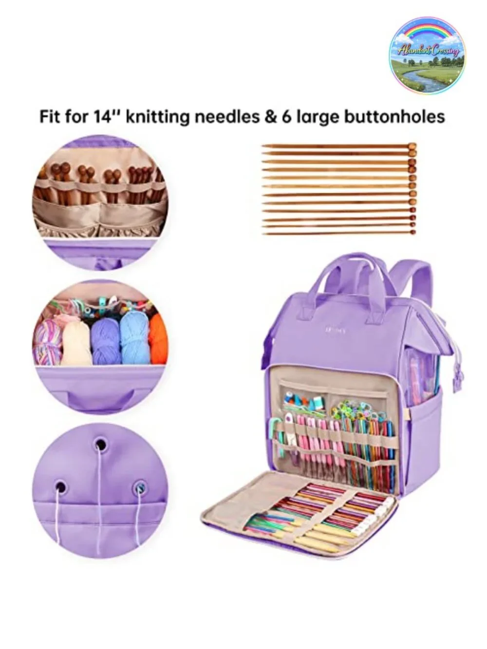 Large Crochet Bag Backpack Yarn Storage Tote with Pockets for Knitting Supplies